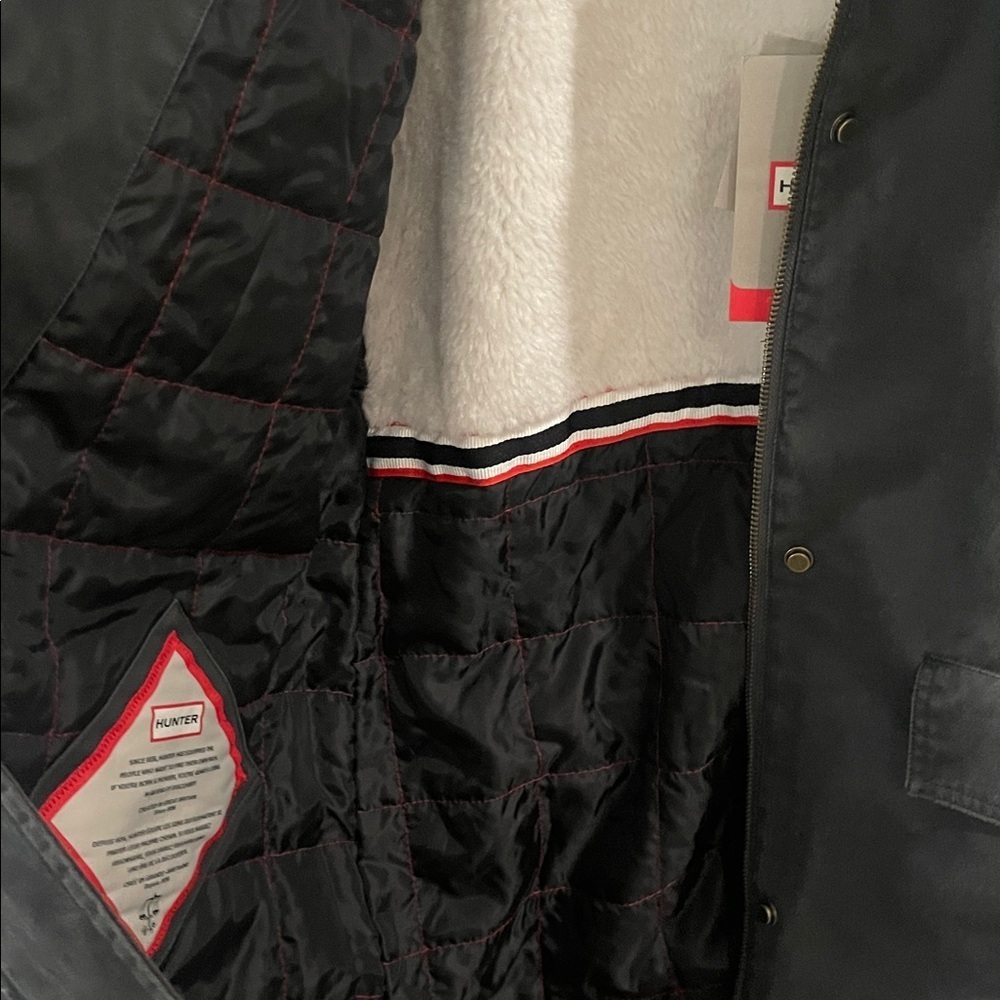 NWT HUNTER long winter hooded coat Ellie Waxed Like Padded Parka Black M - Picture 7 of 17
